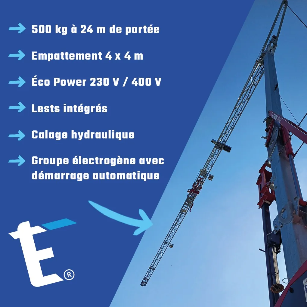 Grue 524 RBI-FA FMGRU installée en montage rapide, portée 24m